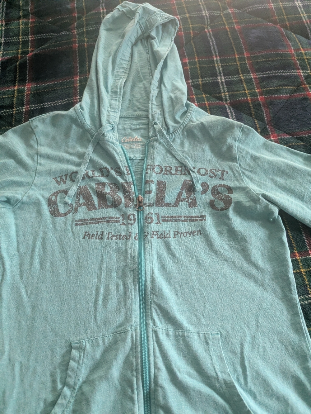 Cabela's Light Teal Full-Zip Hoodie with Chest Logo